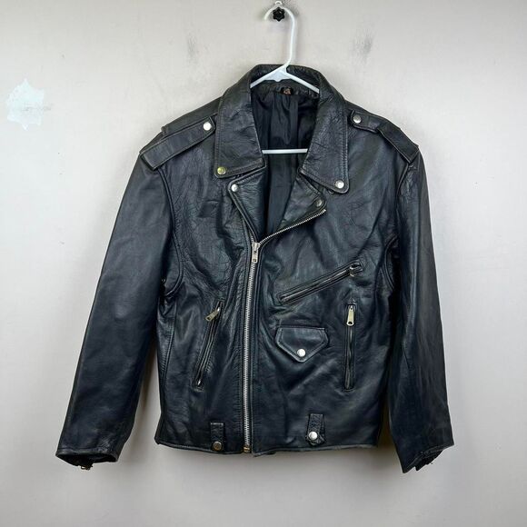 Vintage Black Genuine Leather Biker Jacket S size 46